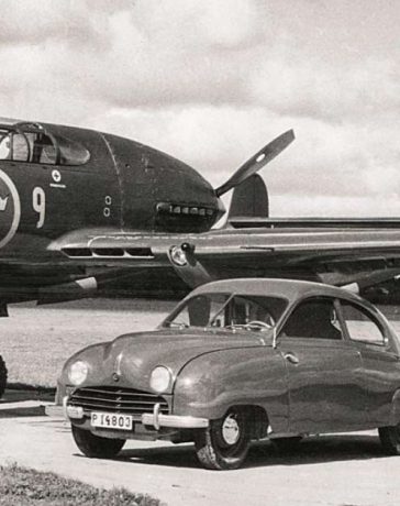 1949 Saab 92 with Saab 21 Jet Fighter plane