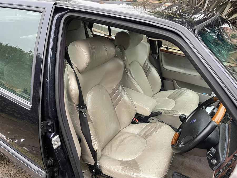 The iconic Saab 9000 seats, showing signs of wear but still offering unmatched comfort and support—proof of Saab’s commitment to ergonomic excellence. With some restoration, this interior can be brought back to its former glory.