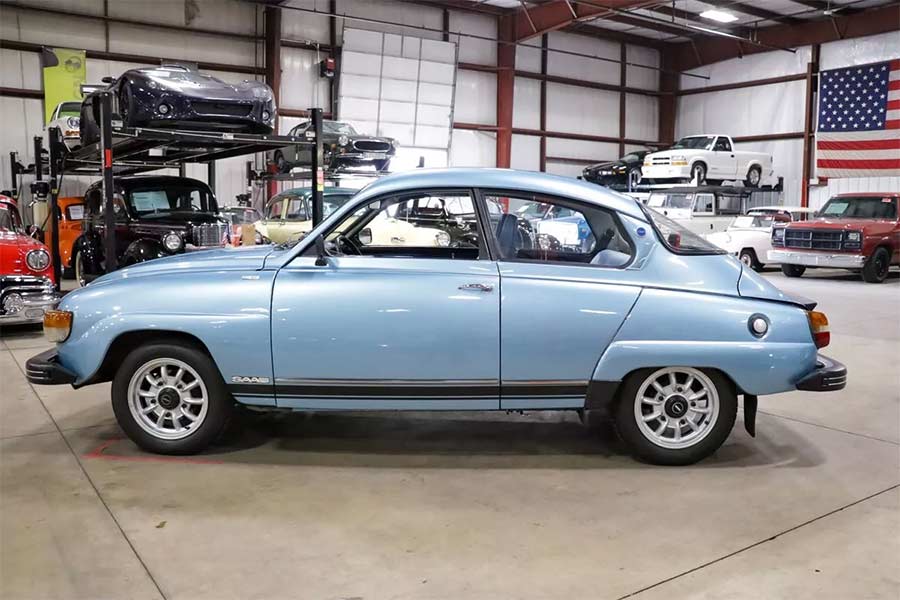 Stunning 1980 Saab 96 GL Jubileum in Brilliant Light Blue Metallic, a rare Scandinavian-market survivor now commanding attention and a premium price on eBay.