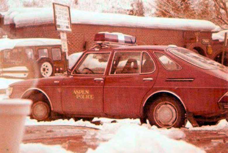 Only in Aspen would you see Saab police vehicles! C. 1979