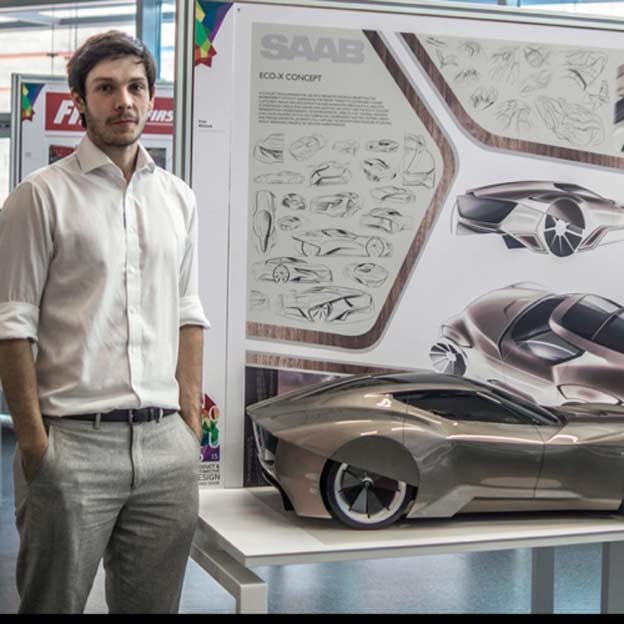 Designer Drew Whittock with his Saab Eco-x Concept