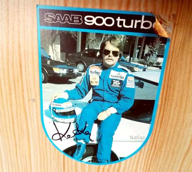 Keke Rosberg sticker with Saab 900 Turbo