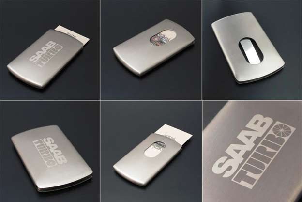 SAAB TURBO Push Type Stainless Steel Name Card Case