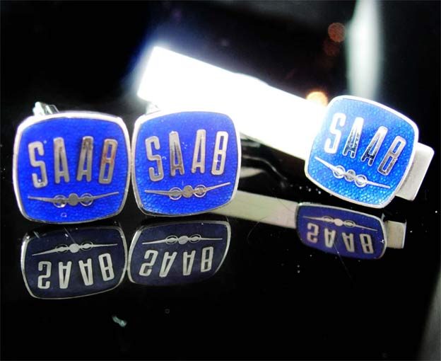 SAAB enamel cufflinks Vintage Tie clip 