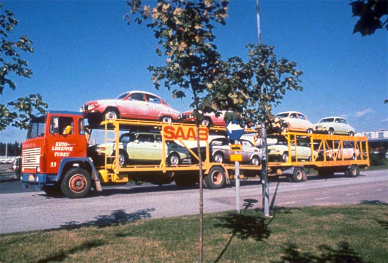 Saab 96 leaving the factory