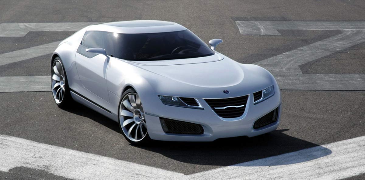 The Saab Aero X Concept (2006) featured a jet-inspired design with a canopy cockpit and a 400-horsepower ethanol-powered V6 engine, showcasing Saab's futuristic vision.