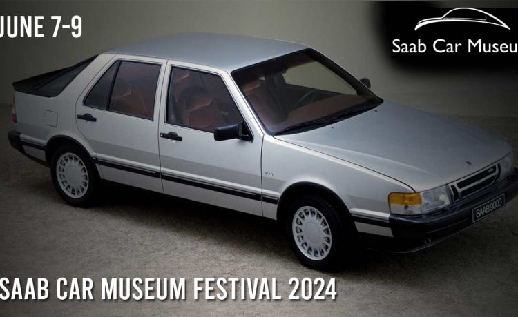 The vibrant atmosphere of the Saab Car Museum Festival 2024, showcasing classic Saab models and enthusiastic fans in Trollhättan.