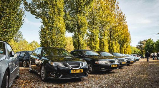 A stunning lineup of Saabs at the 65th anniversary of Saab Club Nederland, showcasing the brand's rich legacy and passionate community