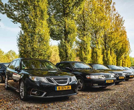 A stunning lineup of Saabs at the 65th anniversary of Saab Club Nederland, showcasing the brand's rich legacy and passionate community