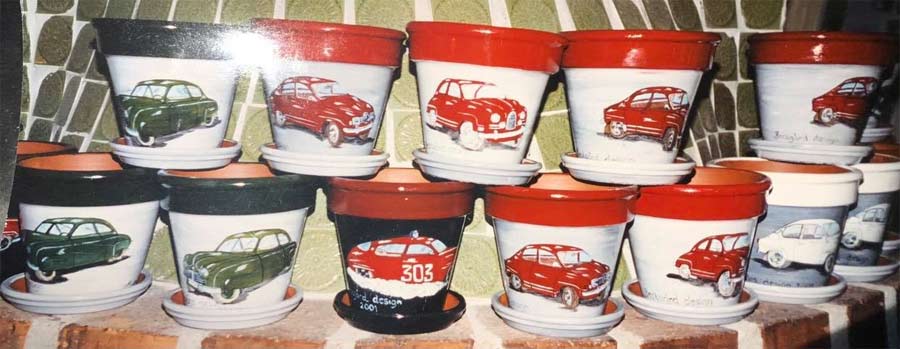 Colorful and unique Saab flower pots