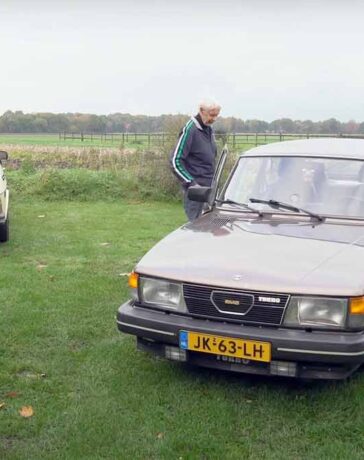 Grandfather, grandson and Saab 900