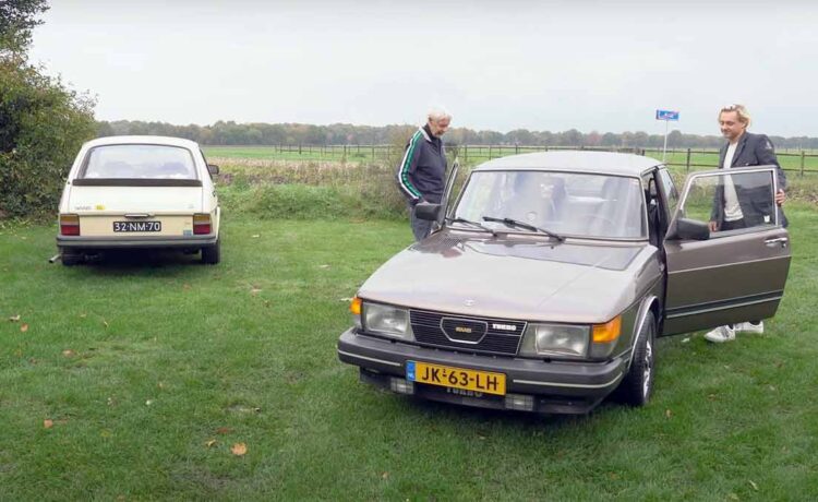 Grandfather, grandson and Saab 900