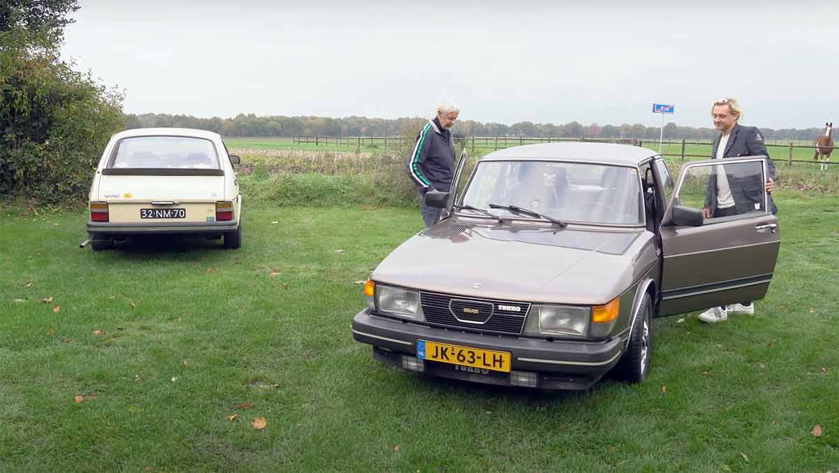 Grandfather, grandson and Saab 900