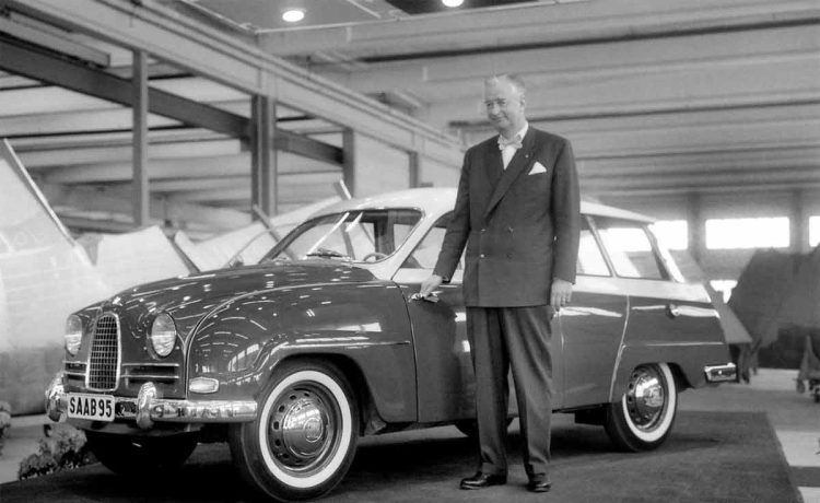 Saab 95 press show by Tryggve Holm CEO for Saab, Swedish Aeroplane Aktiebolaget 1959. Photo by Arne Gustafsson. Source Digital Museum. be.