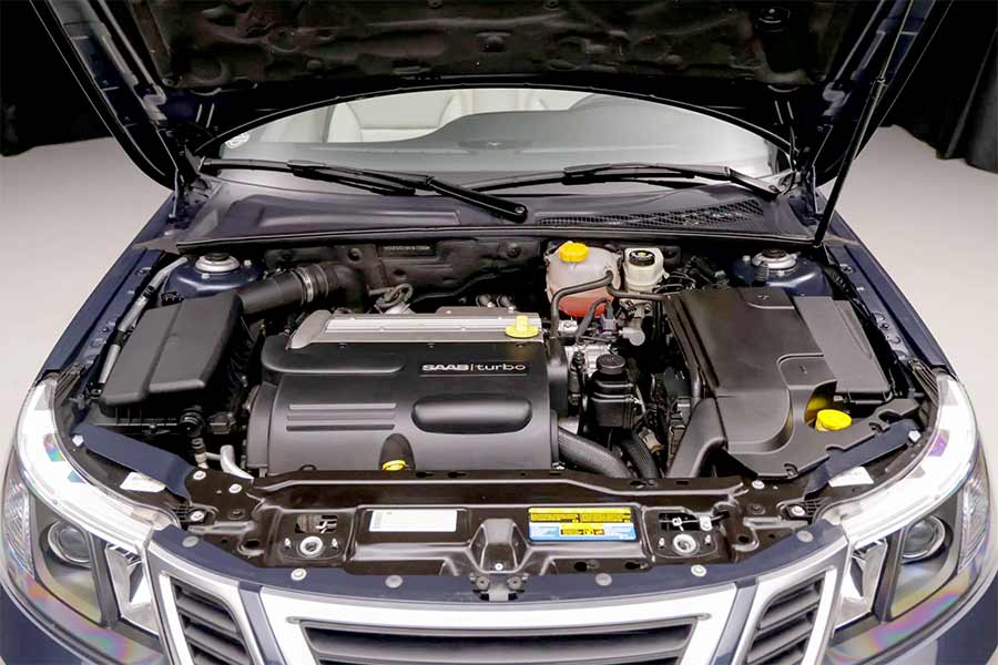 Turbocharged heart of the 2010 Saab 9-3 Convertible—2.0-liter inline-four engine, delivering refined power with classic Saab turbo performance.