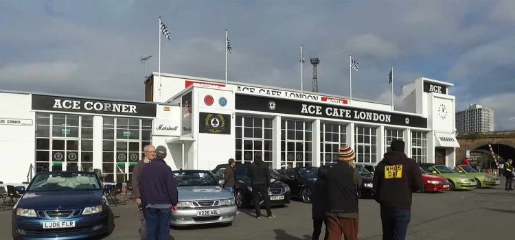 Saab enthusiasts gather at the legendary Ace Cafe in London, celebrating a brand that endures through passion and legacy.