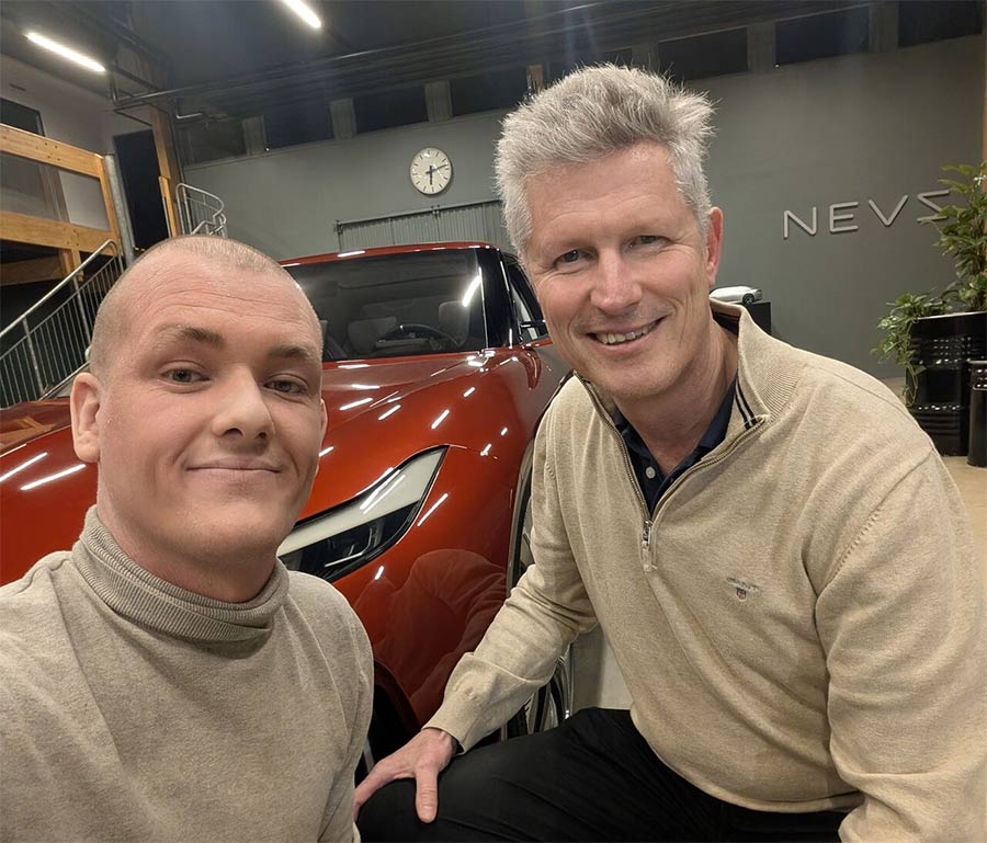 Alex Andersson with Peter Dahl, former project manager and chief engineer at NEVS, discussing the cutting-edge technology that was tested for the Emily GT but never made it into the prototypes.