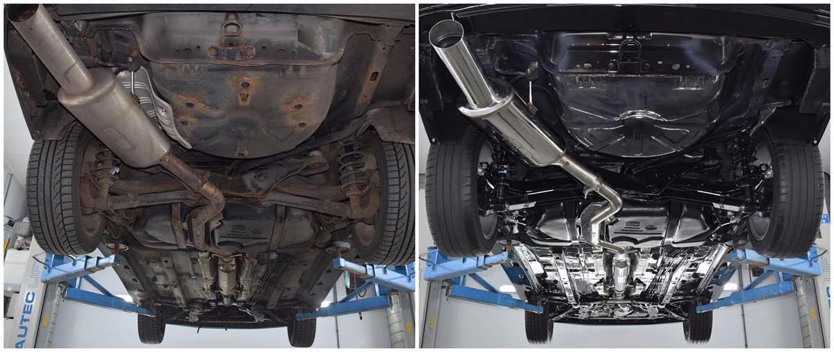 Chassis of the renovated Saab 9-5, before and after the treatment