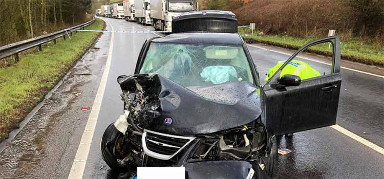 Crashed Saab 9-3 after accident