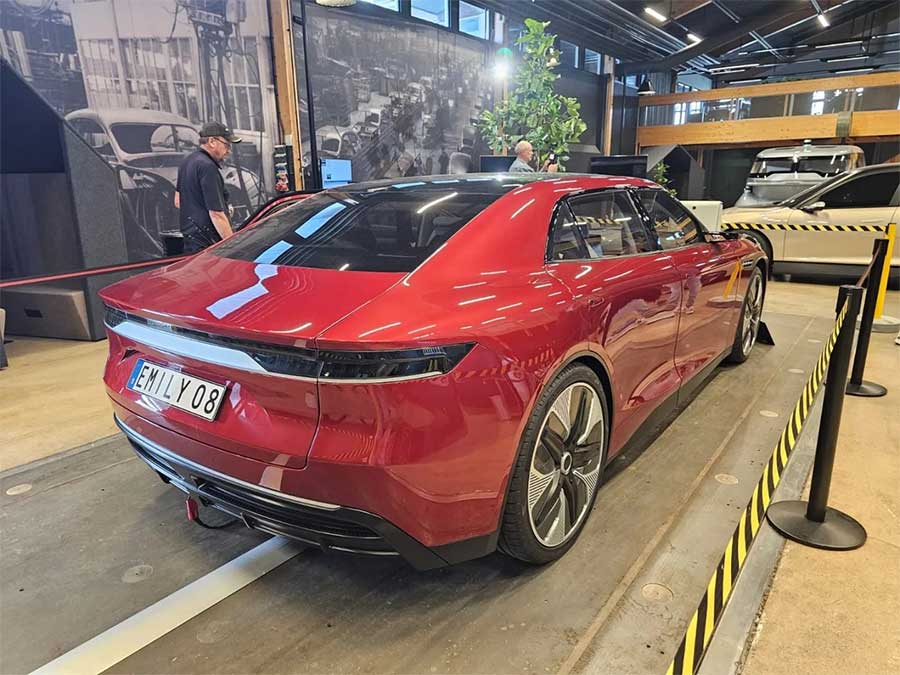 NEVS Emily GT, an electric sports car, showcased during the 2024 Saab Festival in Trollhättan.