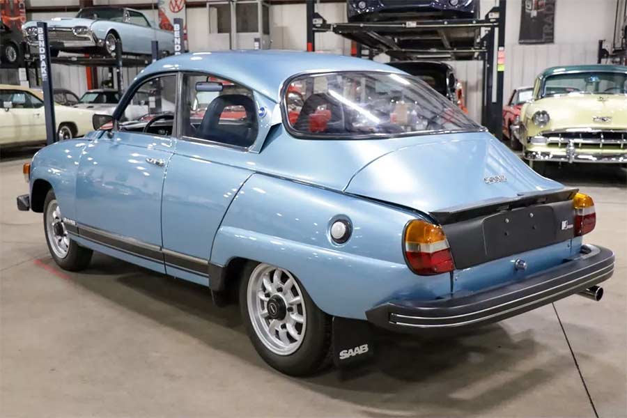 Exceptional from every angle, this 1980 Saab 96 GL Jubileum showcases the iconic Ronal alloys, distinctive black rear spoiler, and remarkable preservation.