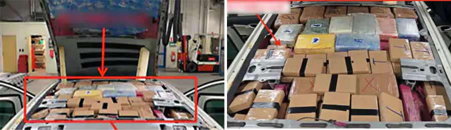 Here, are cocaine and heroin in the roof of a Saab SportWagon, a drug worth 30 million kroner