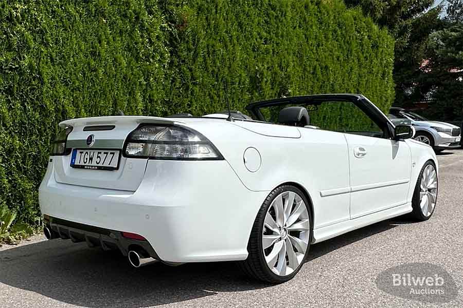  the powerful 2008 Saab 9-3 1.8T Convertible with 320 HP from MapTune, currently available at Bilweb Auctions.