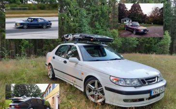 A showcase of Markus Johansson's impressive collection of Saab cars. Featured here are just a few of his seven Saabs, each lovingly maintained and enjoyed, highlighting his dedication to the brand