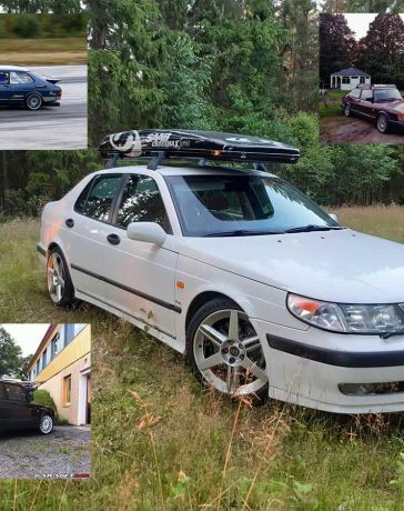 A showcase of Markus Johansson's impressive collection of Saab cars. Featured here are just a few of his seven Saabs, each lovingly maintained and enjoyed, highlighting his dedication to the brand