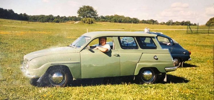 Mikael Beckgärd Johansson in one of his classic Saab 95 cars