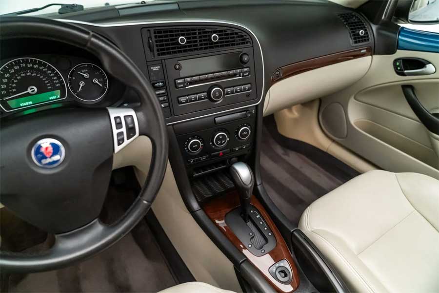 Immaculately Preserved Interior of the 2007 Saab 9-3 2.0T Convertible Featuring Parchment Leather Upholstery and an Automatic Transmission