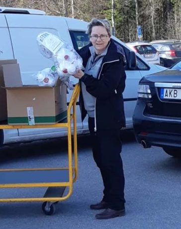 Ingrid Svensson, Health and Safety Manager at NEVS, providing protection material to the health authorities.