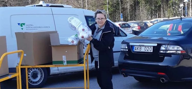 Ingrid Svensson, Health and Safety Manager at NEVS, providing protection material to the health authorities.