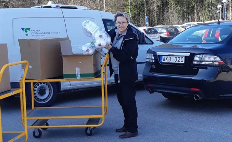 Ingrid Svensson, Health and Safety Manager at NEVS, providing protection material to the health authorities.