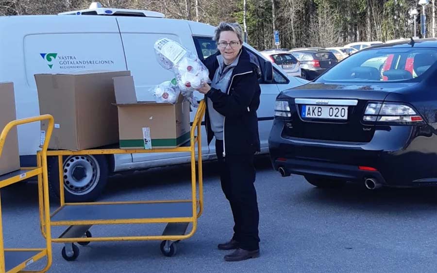 Ingrid Svensson, Health and Safety Manager at NEVS, providing protection material to the health authorities.