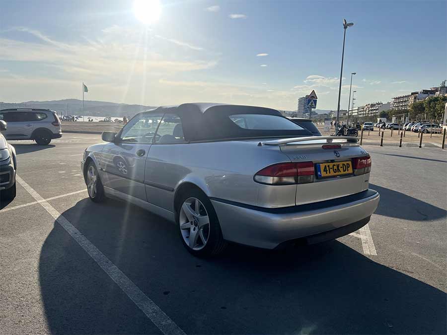 Nicolas Ruis's meticulously restored Saab 9-3 Aero Convertible, parked after a smooth 5,000-kilometer road trip through Spain. Equipped with a new turbo, refurbished wheels, and more, this youngtimer remains a testament to the enduring craftsmanship of Saab.