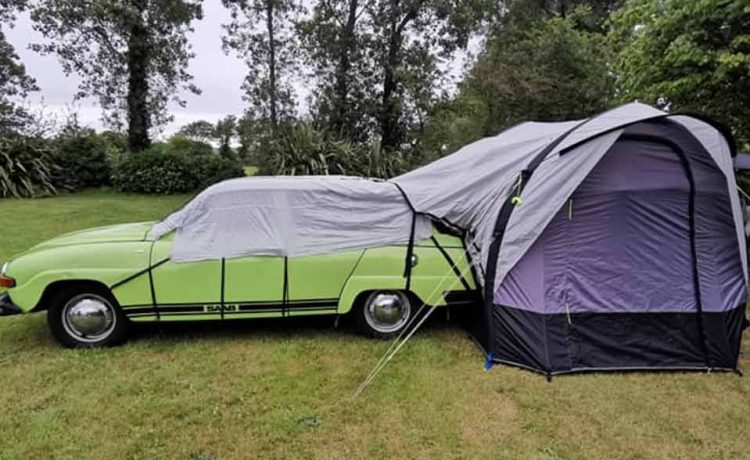 opal green saab 95 mico camper