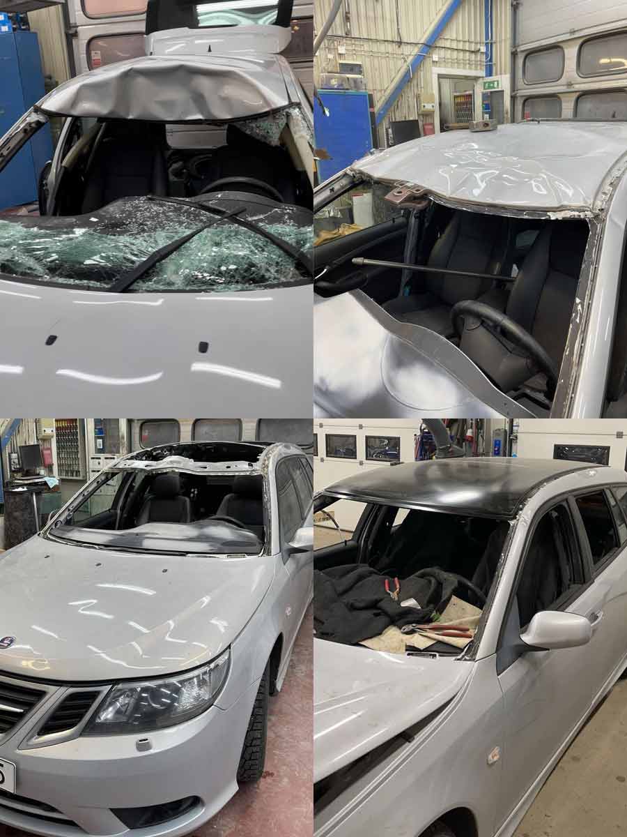 Step-by-step resurrection—this four-stage restoration captures the journey of bringing a moose-damaged Saab 9-3 SportCombi back to life, showcasing the strength of Saab engineering and the dedication of its owner.