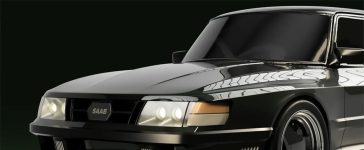 A sleek and modern restomod of the Saab 900 Turbo, showcasing its reimagined front fascia with a powerful turbocharged engine and aggressive Aero-inspired design. The restoration blends classic Saab styling with contemporary performance features.