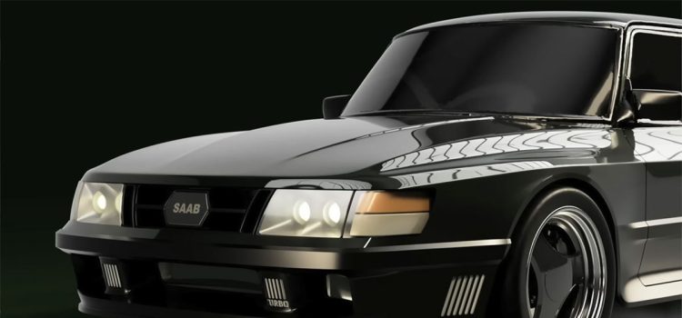 A sleek and modern restomod of the Saab 900 Turbo, showcasing its reimagined front fascia with a powerful turbocharged engine and aggressive Aero-inspired design. The restoration blends classic Saab styling with contemporary performance features.