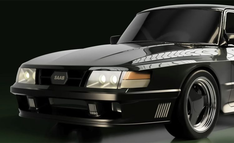 A sleek and modern restomod of the Saab 900 Turbo, showcasing its reimagined front fascia with a powerful turbocharged engine and aggressive Aero-inspired design. The restoration blends classic Saab styling with contemporary performance features.