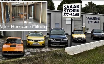 The SAAAB Store in Florida—standing resilient but battered after Hurricane Milton's floodwaters. Help rebuild this haven for Saab enthusiasts.