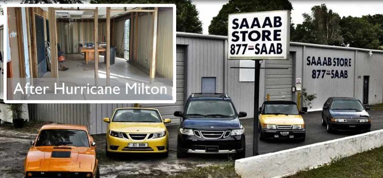 The SAAAB Store in Florida—standing resilient but battered after Hurricane Milton's floodwaters. Help rebuild this haven for Saab enthusiasts.