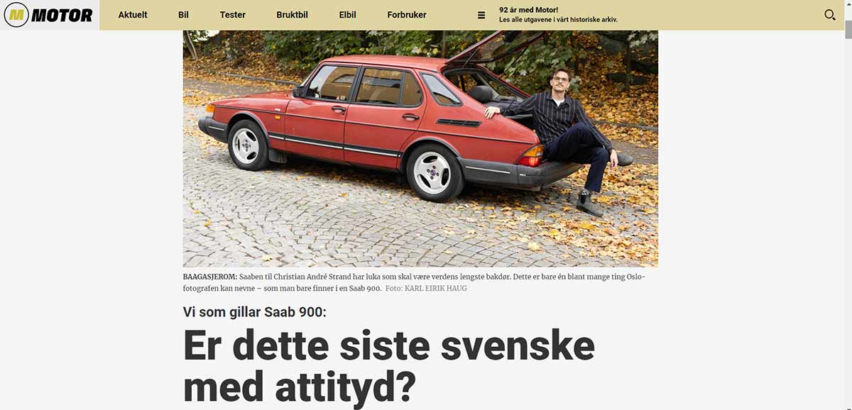 Christian André Strand, a photographer and his Saab 900 in Motor article