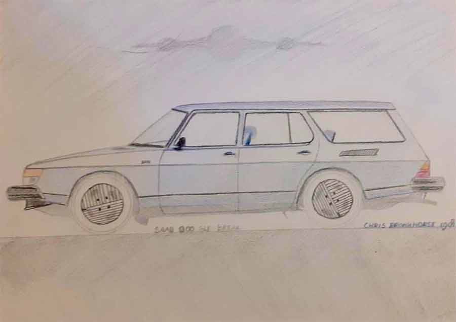 Young Chris Bronkhorst's vision of the wagon version of the Saab 900 from the late 70s, which Chris then called the "Saab 900 GLE Break"