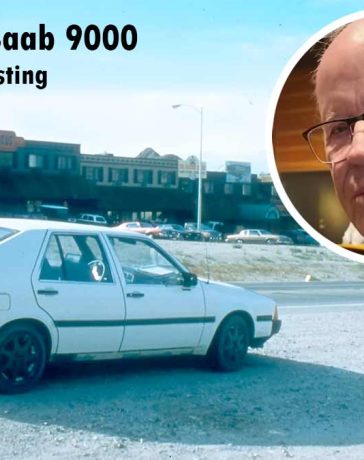 Camouflaged Saab 9000 undergoing intensive testing, with insights from Uno Dahl, who was responsible for the car's comprehensive safety and performance evaluations.