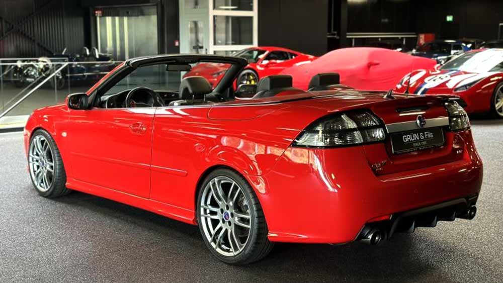 Sleek and Sporty Elegance: The Saab 9-3 Aero Convertible with Hirsch Wheels and Rear Diffuser, Enhancing Its Aggressive Appeal