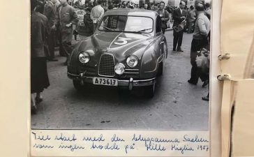 The 1956 Saab 93A at the 1957 Mille Miglia, driven by Charlie Lohmander and Harald Kronegård, on its way to a class victory that surprised the racing world.