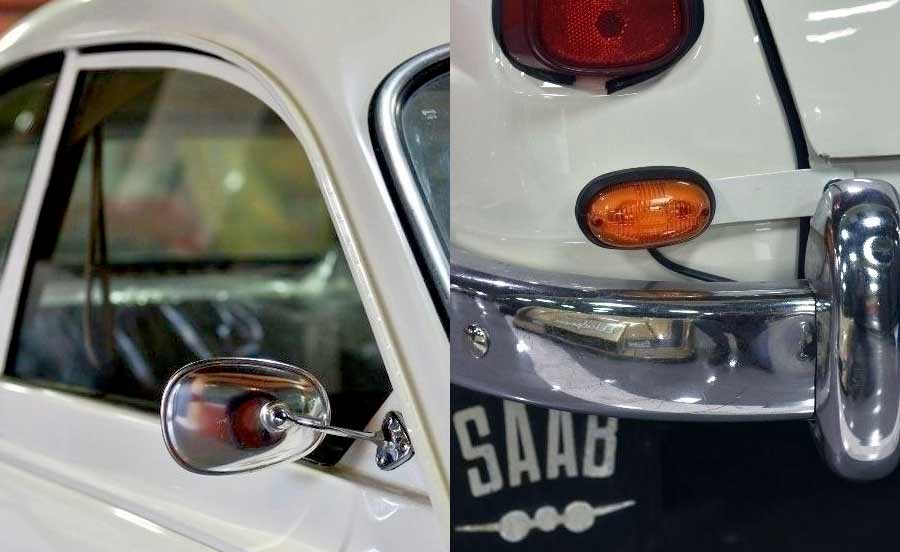 The chrome parts of the Saab shine with full splendor