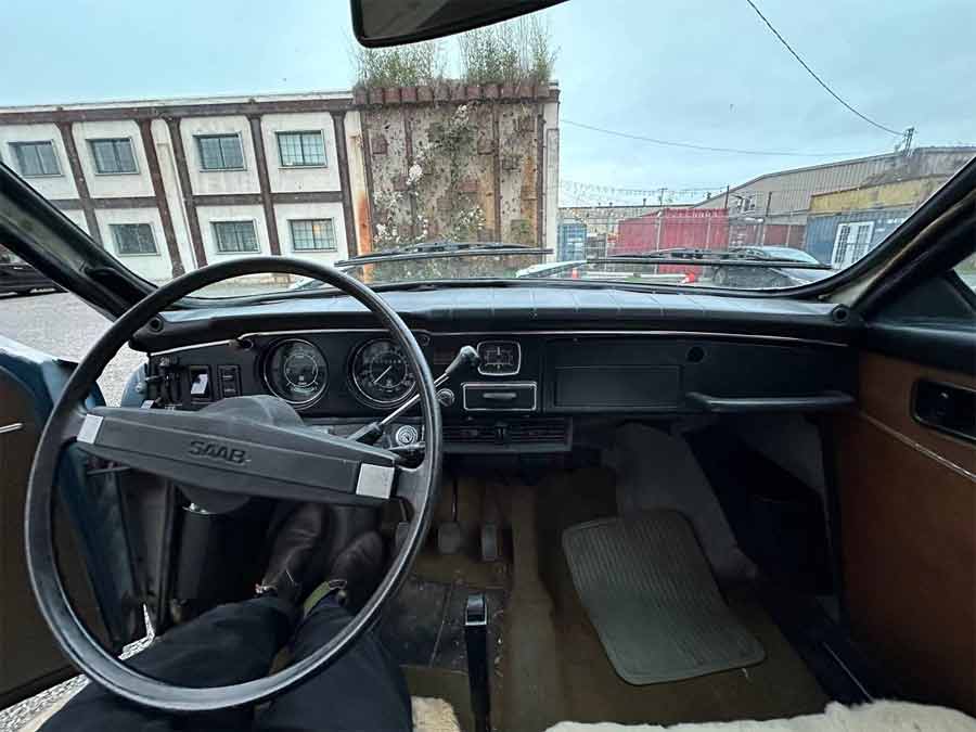 Time-traveler’s Cockpit: Inside the mechanically sound, yet nostalgically worn interior of a classic 1972 Saab 96 V4.